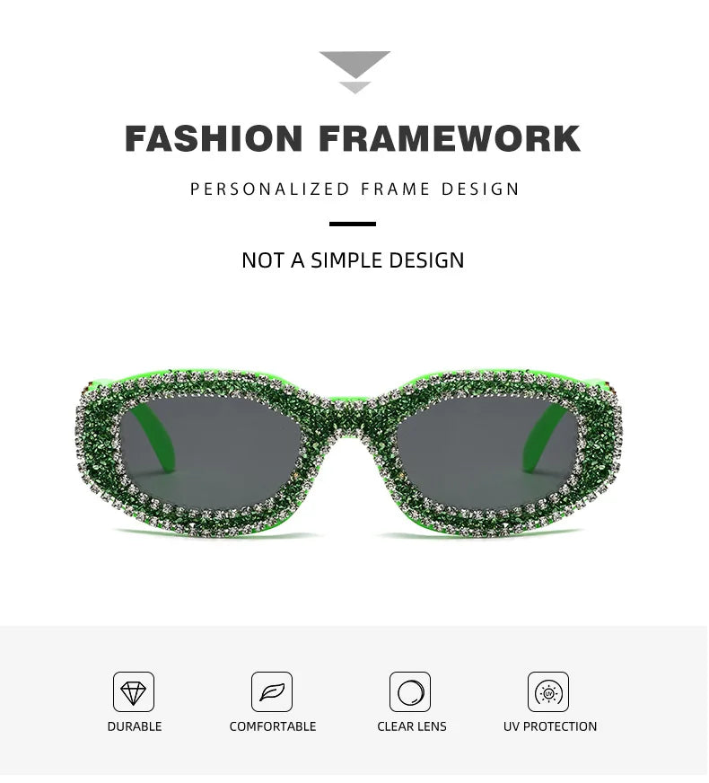 Fashion Square Sunglasses for Women Rectangle Brand Shades Sun Glasses Bling Diamond Eyeglasses Uv400 Glittering Accessories