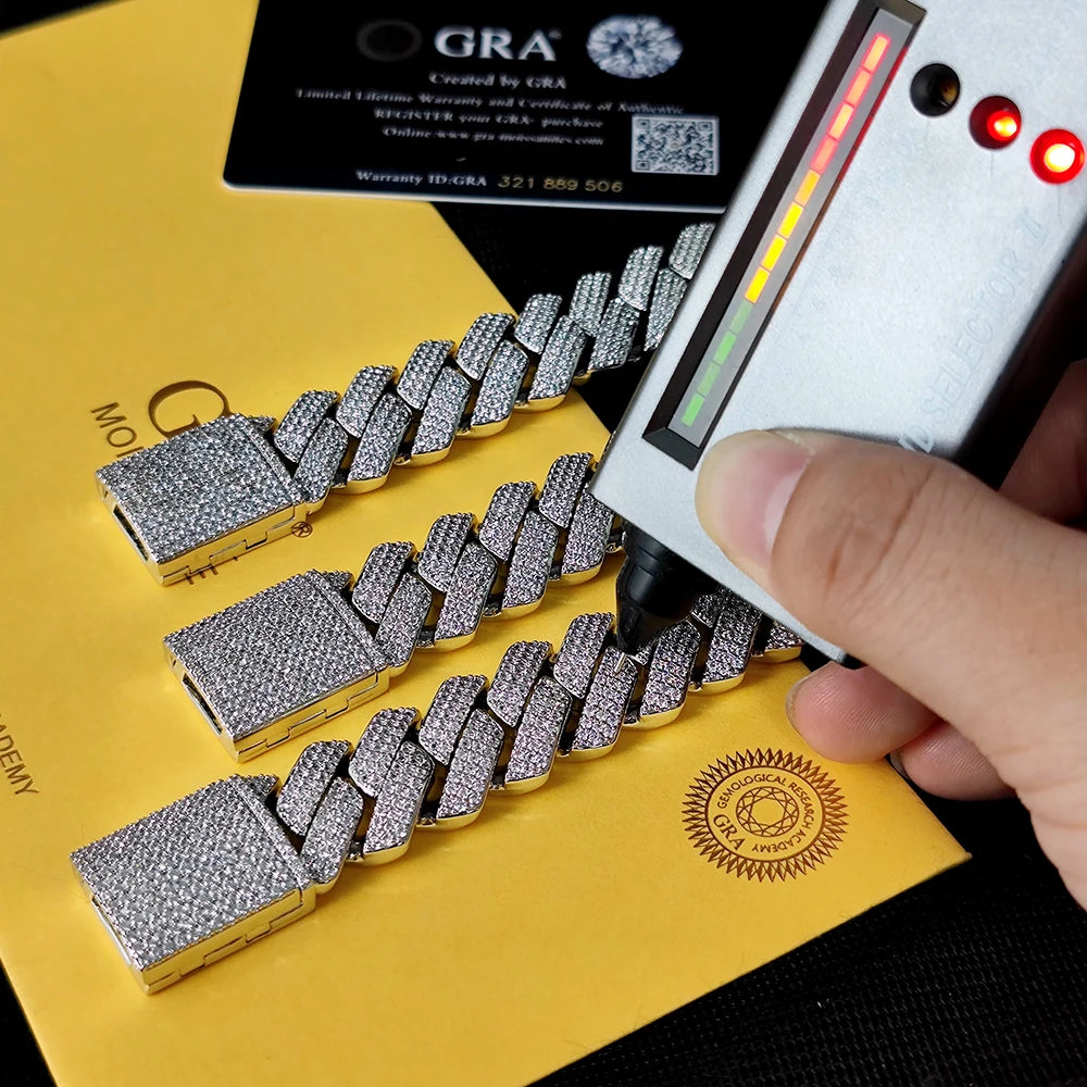 Pass Diamond Test Hip Hop Jewelry VVS1 Stone Shiny 2row 3row Men Women 925 Sterling Silver Necklace Moissanite Cuban Link Chain