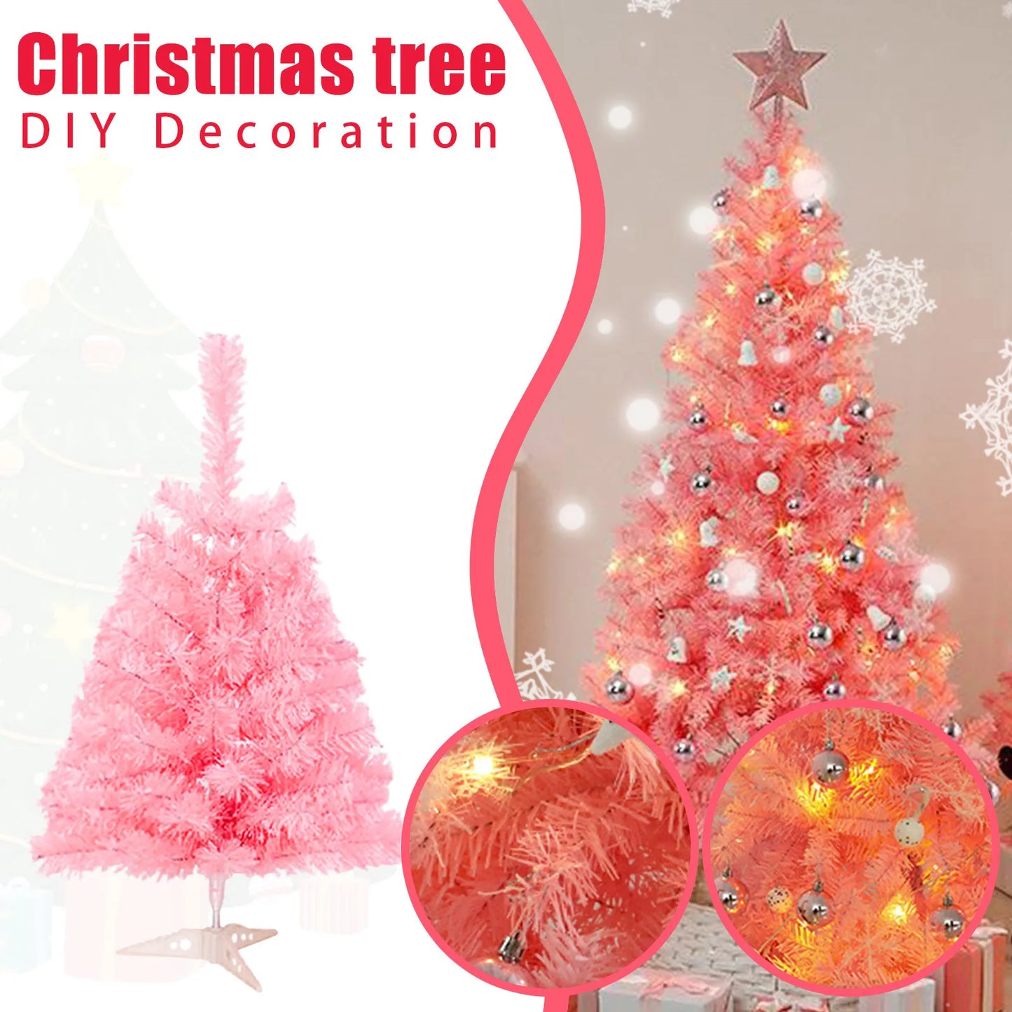 Hot Sale 45/60cm Christmas Tree With lights White/Pink Christmas Tree With Star Christmas Miniature Pine With Ornaments