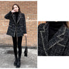 Tweed-Karo Anzugjacke Damen Oberbekleidung Lockerer Mittellanger Zweireihiger Freizeit-Wollblazer Top 2024 Frühling Herbst Neuer Schicker Anzug