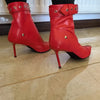 Gürtelschnalle Reißverschluss vorne Modenschau Stiefeletten Damen Herbst Winter Neu Spitz Metallverzierung Rote High Heels Ankle Boots