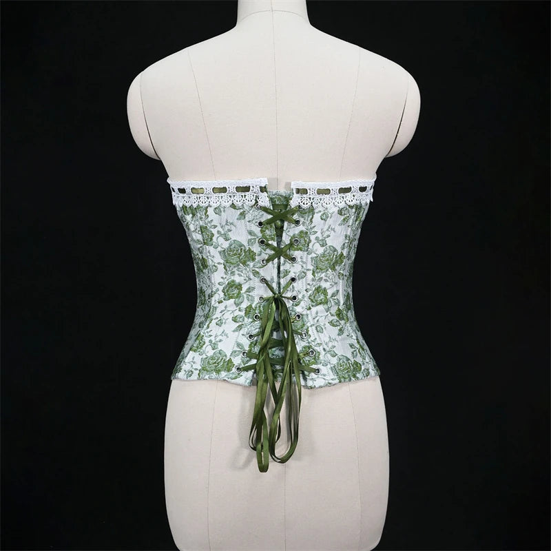Sexy Women Pink Overbust Corset Crop Top Sweet Lace Patchwork Slim Fit Strapless Bustier Chic Party Summer Clothes Streetwear