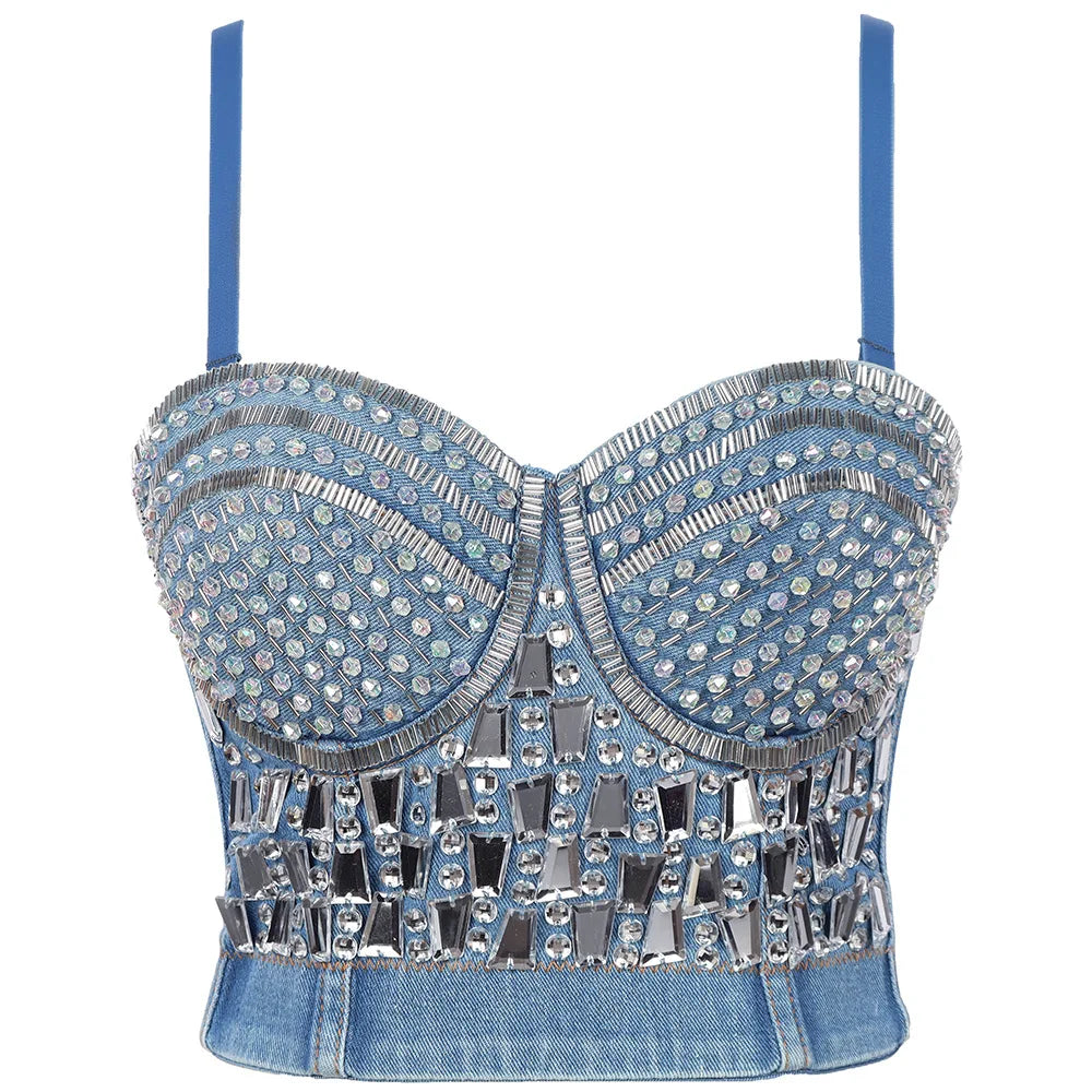 Irene Tinnie Sexy Cute Loch Cartoon Dekoration Push Up Bustier Damen Jeans Bralette Cropped Top Weste Große Größe