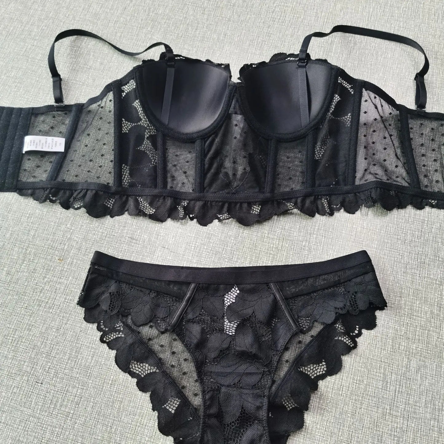 French Ladies Transparent Mesh Corset Sexy Shaper Thin Bra Set Night Club Sweet Cropped Top Girls Hot Bra and Panties Bralette