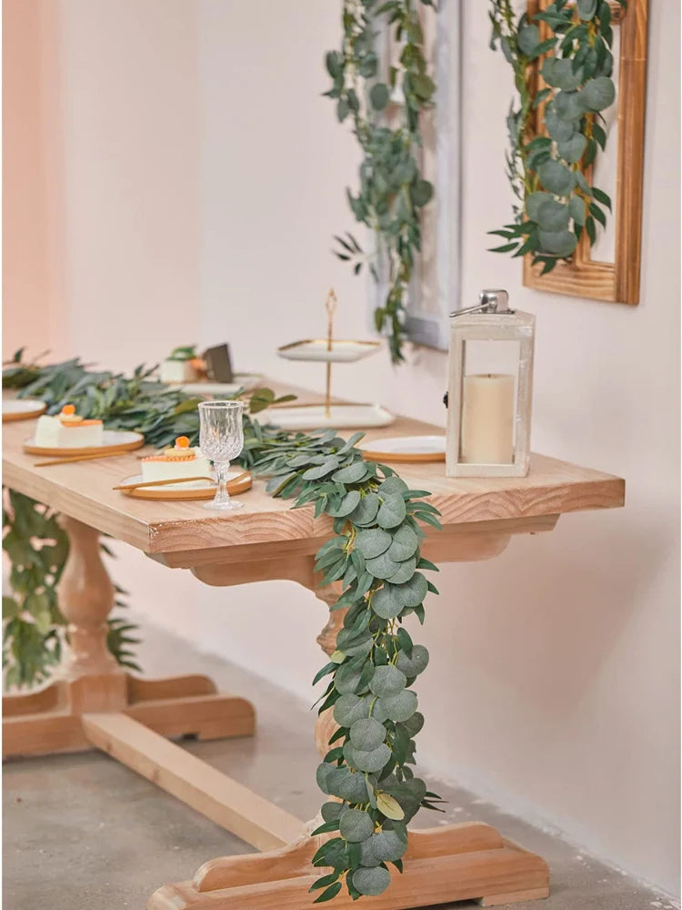 1pc Artificial Eucalyptus Leaves Greenery Garland Faux Plant Spring Vines with White Flowers Berries for Wedding Home Party Deco