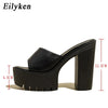 Eilyken Sommer-Fashion Damen Pantoletten Bankett Nachtclub Plateau Chunky High Heels Mules Slides Grüne Weiße Sandalen