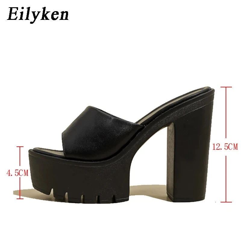 Eilyken Sommer-Fashion Damen Pantoletten Bankett Nachtclub Plateau Chunky High Heels Mules Slides Grüne Weiße Sandalen