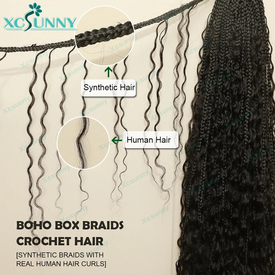 Crochet Braids Echthaar vorgeflochten Boho Box Braid Häkelzöpfe Echthaar vorgeflechtet mit lockigen Enden 100 Strähnen Farbe 30 27