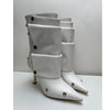 2025 Klassische Damenstiefel mit spitzer Zehe, ausgefallenen Absätzen, Nietenknopf und seitlichem Reißverschluss, einfarbig, hochhackige Schuhe, Botas Altas