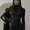 Mozision Rollkragen Oberschenkelhohes Schlitz Sexy Maxikleid für Damen Mode Langarm Drapierte Bandage Bodycon Club Langes Kleid