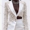 White Pearls Women Suit Set 2 Piece Sexy Blazer+Short Prom Dress Business Formal Office Lady Jacket Wedding Coat Customized