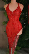 Sparkly Rhinestone V Neck Stretch Mesh Sexy See Through Dress Women 2024 Designer Party Celebrate Performance Costume Stage Wear