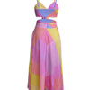 A lace-up short top with a half-length skirt and a geometric pattern women's dress set