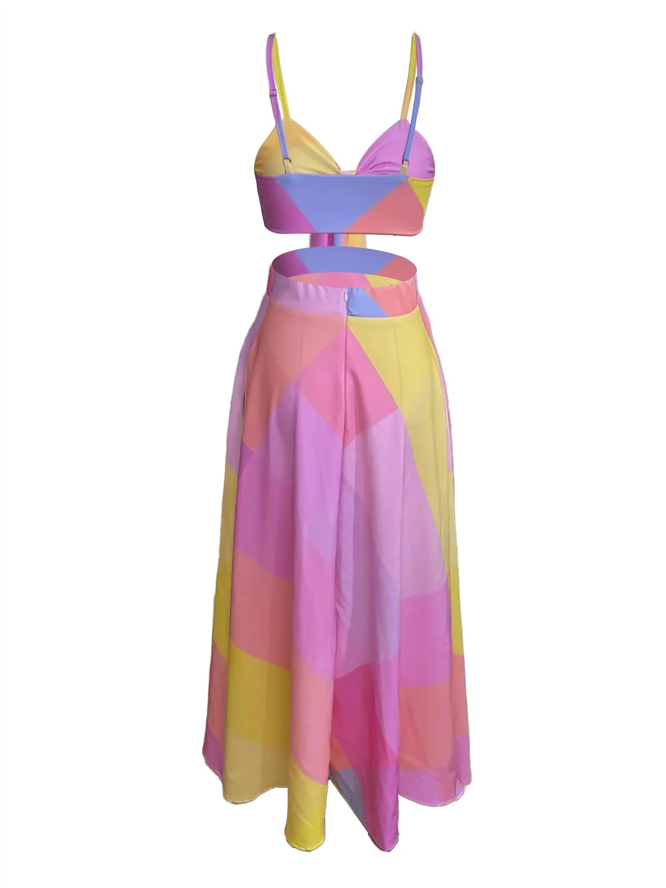 A lace-up short top with a half-length skirt and a geometric pattern women's dress set