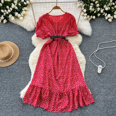 Summer Pleated Women Buttons Dresses Casual Beach Holiday Short Sleeve V Neck Woman Midi Dress Bohemian Mujer Vestidos
