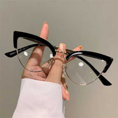 2023 Neue Vintage Cat Eye Brillenrahmen Neues stylisches Halbmetall-Rand Damen Brillen Trendy Markendesign Nicht-korrigierende Brillen