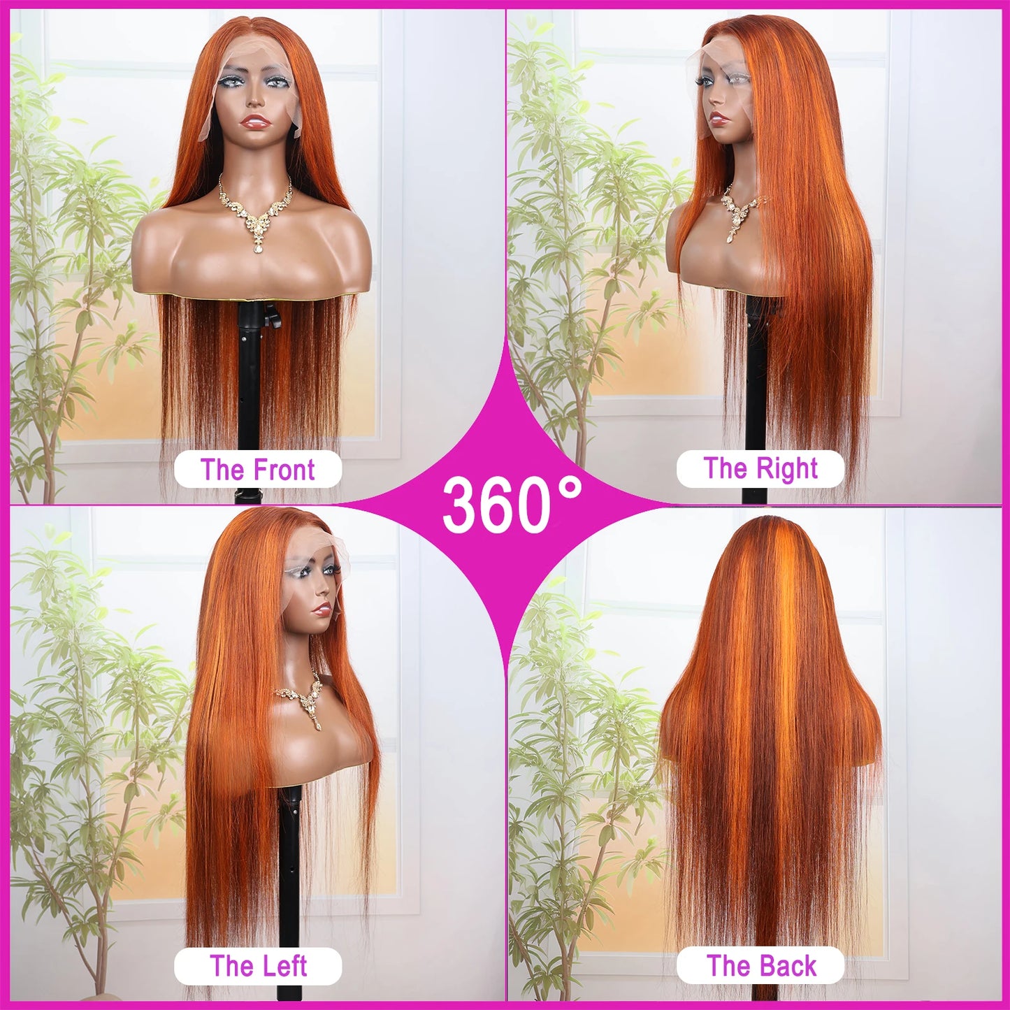 250% 4/350 Highlight Ombre Bone Straight 13x6 Lace Front 100% Human Hair Wigs Ginger Orange Brown Colored 13x4 Lace Frontal Wig