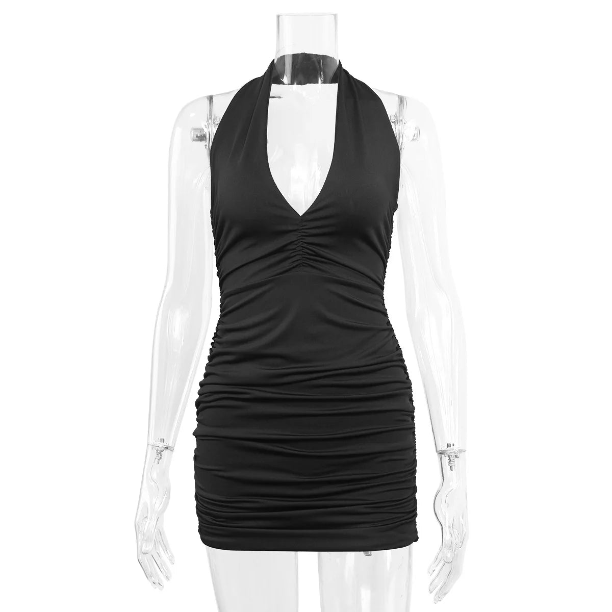 Sexy tiefes V Abendparty Ärmelloses rückenfreies Kleid 2024 Sommer Kurzes Weißes Neckholder-Kleid Damen Enges Club Mini Kleid Clubwear