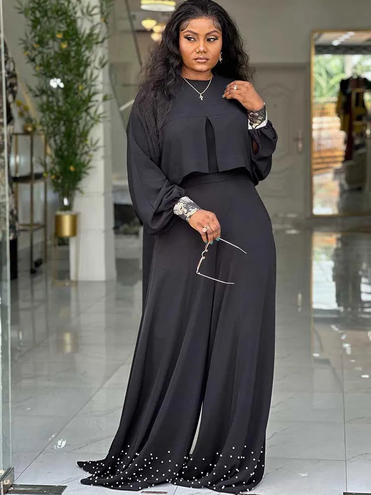 Frühlingskleidung für Damen, 2-teilige Sets Damen-Outfit, Laternenärmel-Anzug mit weiter Hose und Top, High Street Elegante Damen-Sets