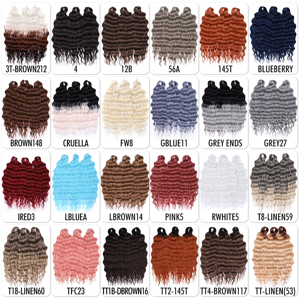 FASHION IDOL 24 Inch Synthetic Hair Water Wave Braiding Hair Extensions Ombre Rainbow color Deep Wave Curl Twist Crochet Hair