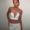 Sexy Rhinestone Mini Skirt Sets Women Strapless V-neck Backless Tube Vest Tops Hip Package Skirts 2025 Summer 2 Pieces Outfits