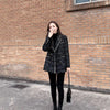 Tweed-Karo Anzugjacke Damen Oberbekleidung Lockerer Mittellanger Zweireihiger Freizeit-Wollblazer Top 2024 Frühling Herbst Neuer Schicker Anzug