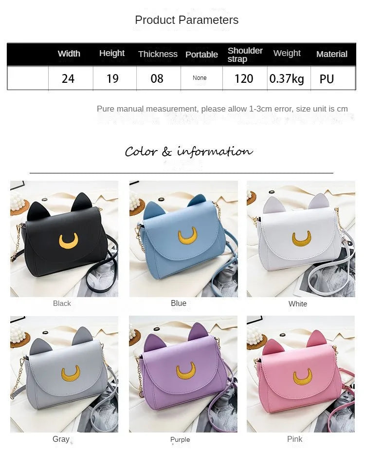 Summer Sailor Moon Ladies Handbag Black Luna Cat Shape Chain Shoulder Bag PU Leather Women Messenger Crossbody Small Bag Purses