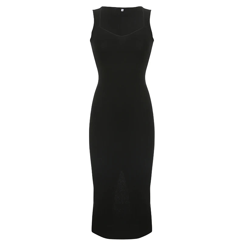 CIBBAR Basic Strick-Maxikleid Koreanische Mode Quadratischer Kragen Ärmellos Damenkleider Sommer Lässig Y2k Vintage All-Match Outfits