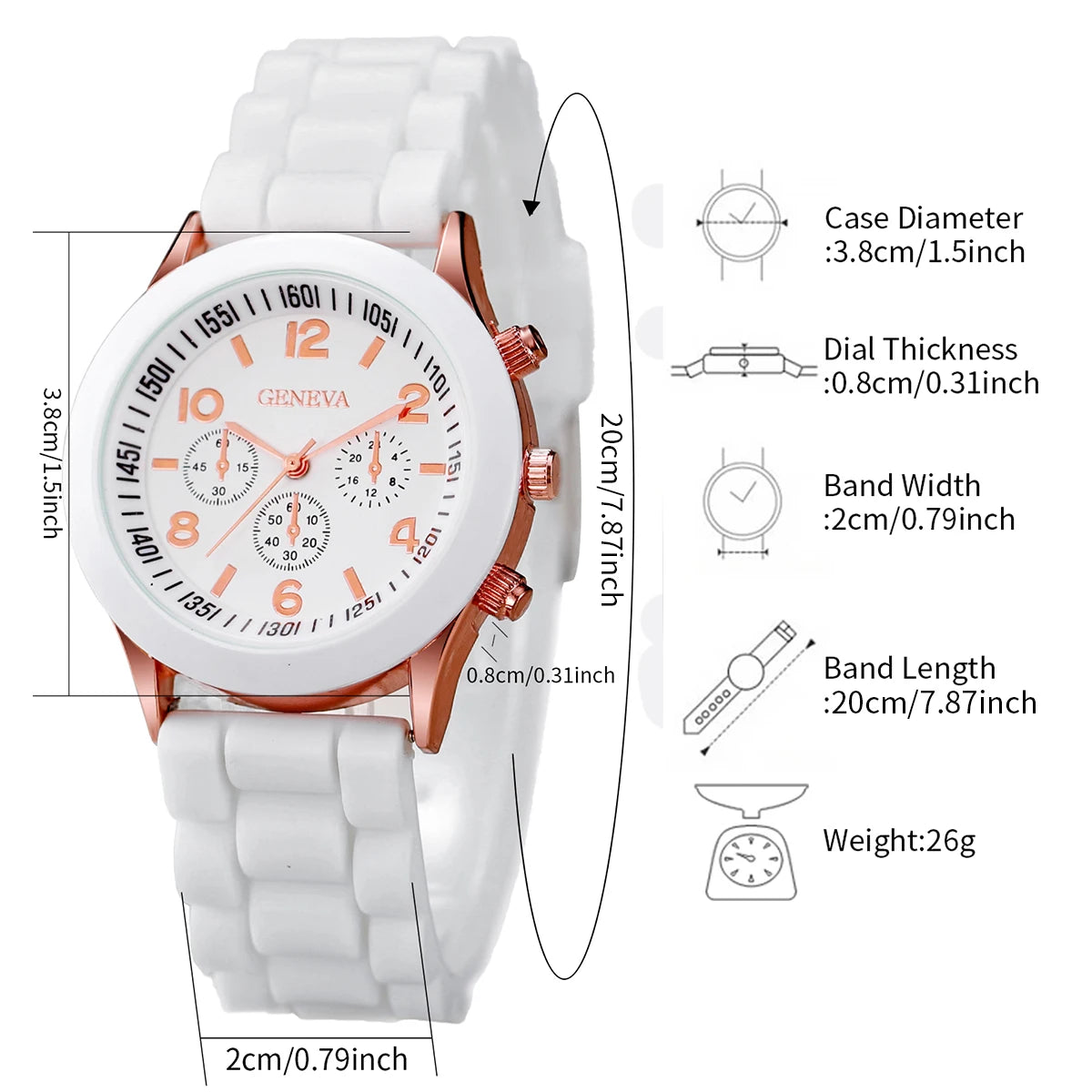 4er-Set Damen Silikonuhr Weiß, Pink, Rot, Schwarz Quarzuhr-Set