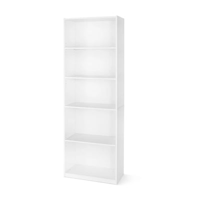 5-Regal-Bücherregal mit verstellbaren Einlegeböden, Massivholz/geschlossene Rückwand/Bücherregal für Wohnzimmer, Schlafzimmer, Zuhause und Büro, Weiß