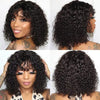 Kinky Curly Short Bob Wig mit Pony Echthaar Glatt Pony Bob Perücke Klebstofflose Minimalistische 2x1 Lace Scalp Bob Pony Perücke für Frauen