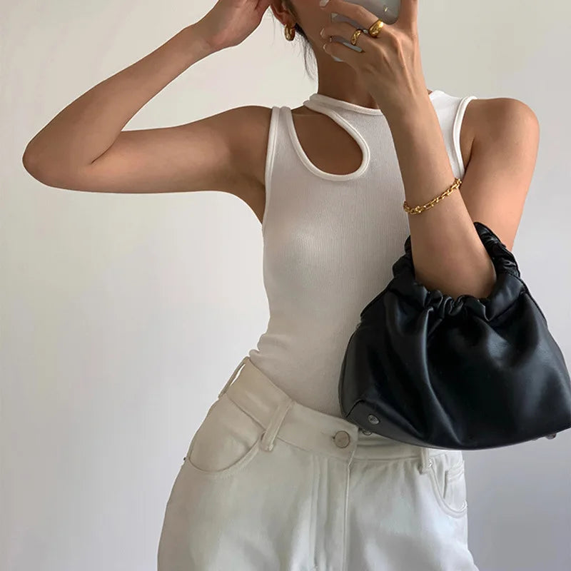 Casual white cut t shirt women round neck sleeveless korean slim t shirts women clothing 2023 summer fashion