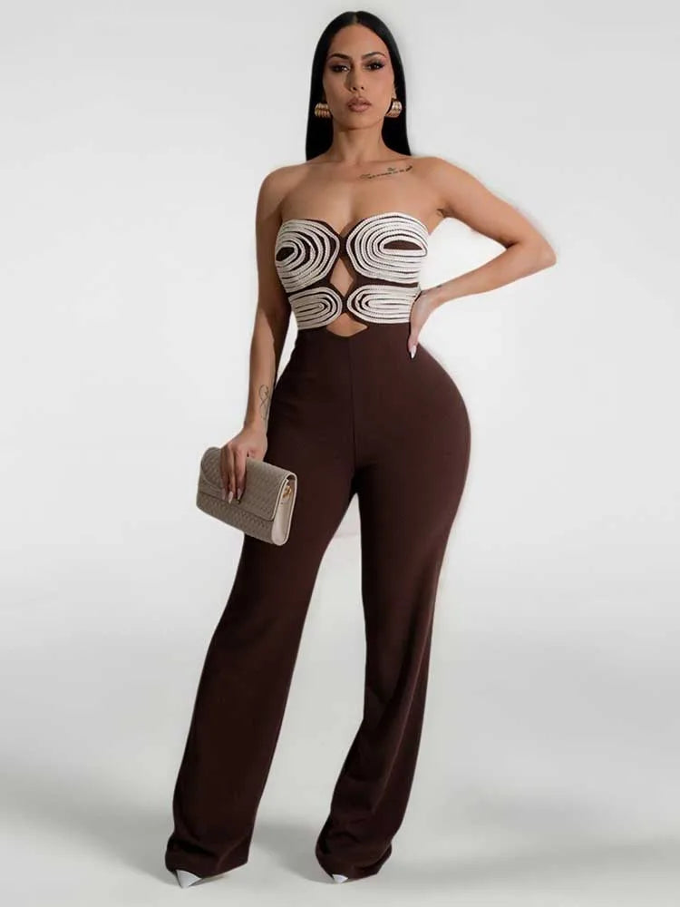 Damen Sommer Trägerloser Jumpsuit Sexy Einteiler Outfits Cut Out Taille Party Jumpsuit Kleidung Damen Langer Rückenfreier Overall