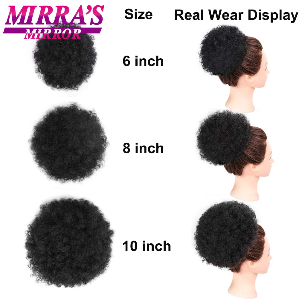 Synthetic Afro Puff Drawstring Ponytail Hair Bun 10 Inch Short Afro Kinkys Curly Afro Bun Extension Hairpieces Large Size