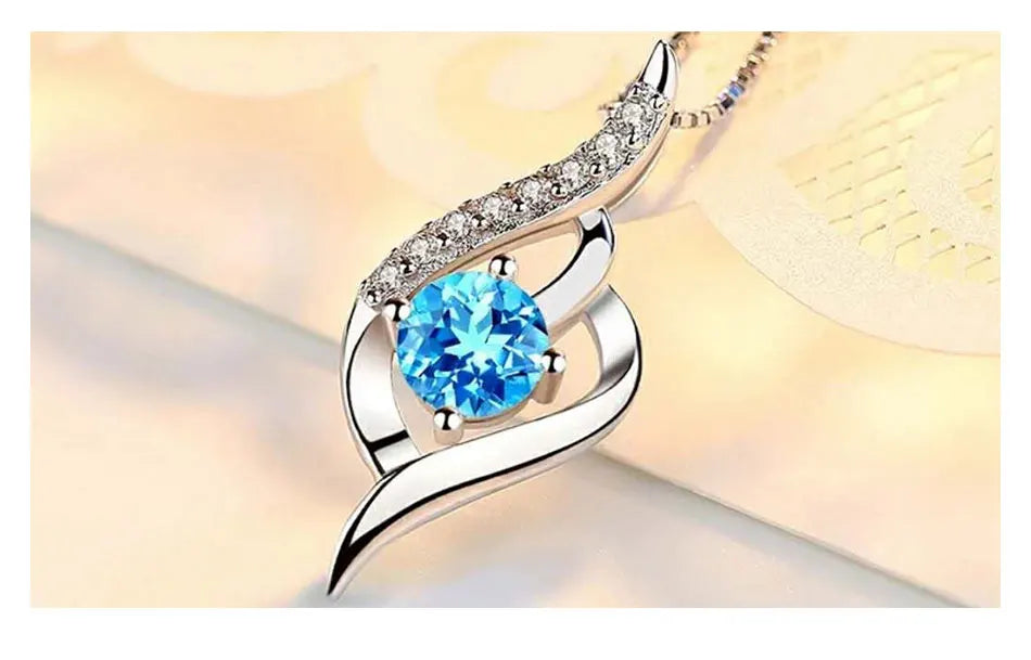 ZDADAN 925 Silver Blue Crystal Necklace Chain For Women Wedding Jewelry