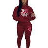 Women's Hoodies Sets Pants Suit 2 Piece Outfits 2025 New Letter Print Bear Aesthetics Sweatshirt and Sweatpants Womens Tracksuit