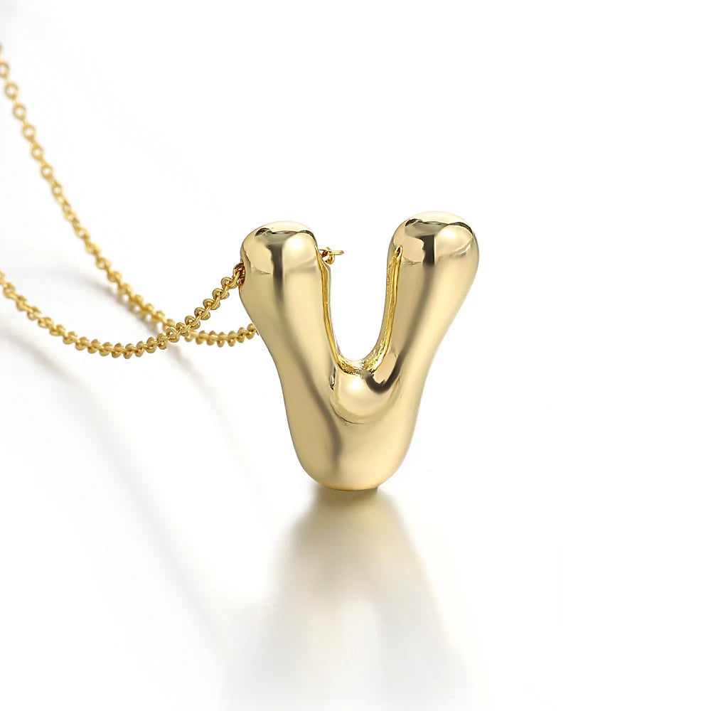 Greatera Gold Color Chunky Balloon Bubble Initial Letter Pendant Choker Necklaces for Women Custom Personalized Jewelry