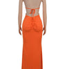 Beyprern Women's Cut-Out Ruched Maxi Dress Orange Sexy Halter Neck Backless High Slit Bandage Party Dresses Birthday Outfits