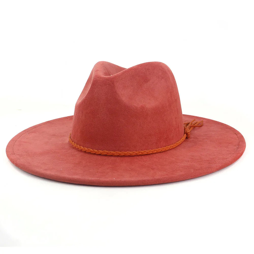 Suede Top Hat 9.5cm Wide Brim Fedora Hat Men Women Autumn Winter Felt Jazz Hats Classic Church Fedoras Chapeau Sombrero Mujer