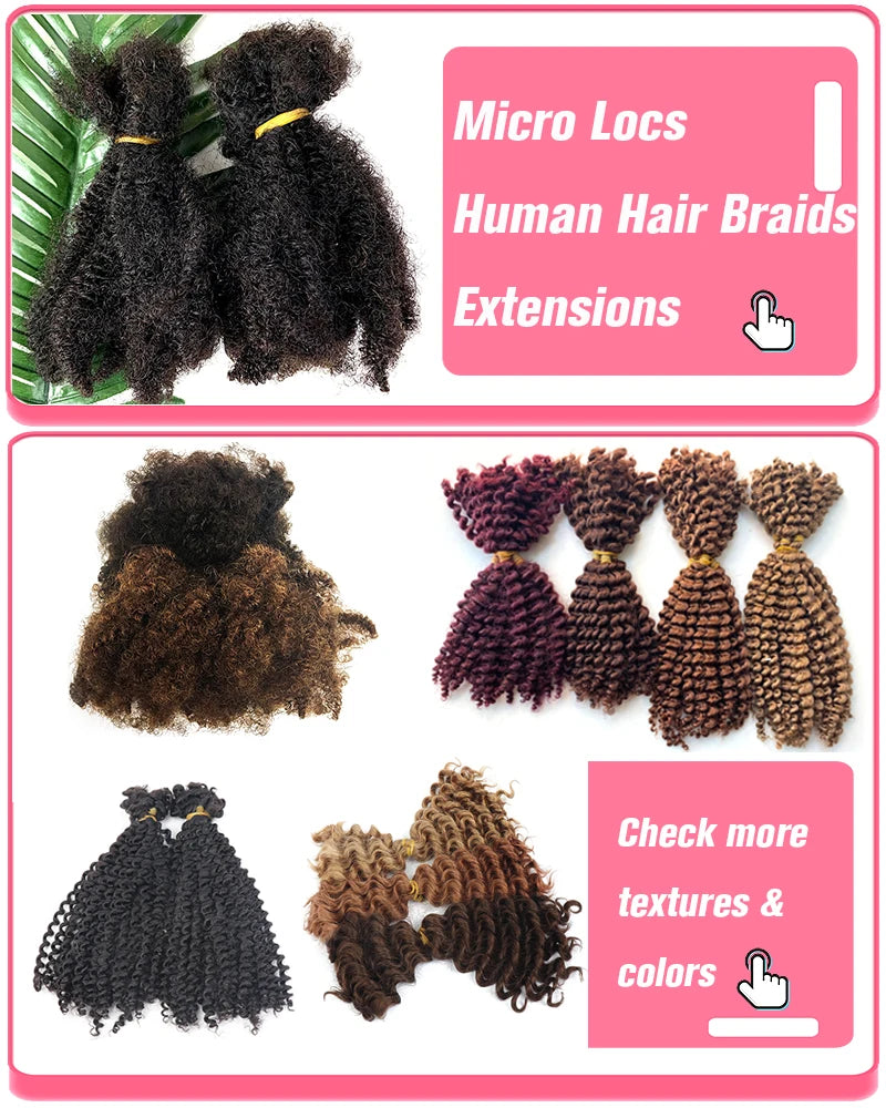 Menschliches Flechthaar Afro Kinky Lockiges Haar Haarverlängerungen Microlocs Lose Haare zum Flechten Ombré-Farbe Braun Crochet Braids 4C