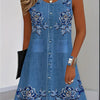 2025 Women Summer Sleeveless Bohemian Dress Fashion Imitate Cowboy Vest Flowers Print Dress Casual Tank Beach Dresses For Women