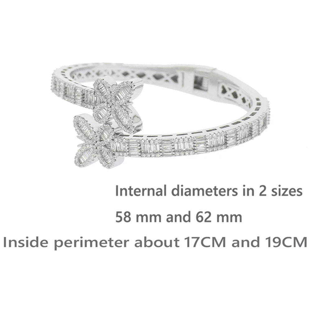 New Iced Out Bling Butterfly Heart Bracelet Silver Color CZ  Zircon Oval Charm Opened Bangle For Men Women Hiphop Luxury Jewelry