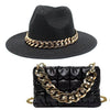 Set Straw Hat and Bag Set Gold Chain Bag Hat Set Ladies Leather Bag Tote Church Fedora Party Jazz Straw Hat