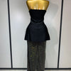 High Quality Black Design Sleeveless Rhinestone Top + Hot diamond Skirt Suit Evening Party Dress Nightclub Luxury Birthday Gown