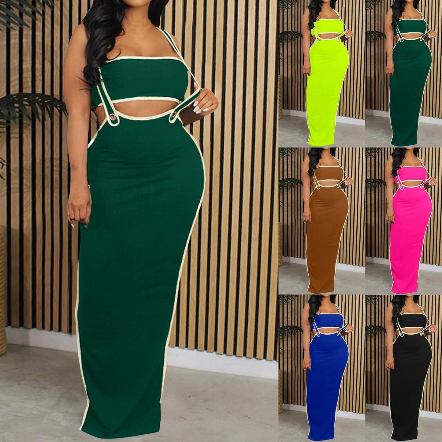 Women Dresses 2 Piece Outfits Sexy Sleeveless Slit Dress Hollow Out Bodycon Maxi Skirt Sets Vacation Midi Dress فساتين سهرة