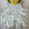 Women Luxury Rhinestones Pearls Feathers Halter Backless Short Dress Women Sexy Celebrate Birthday Dress Nightclub Stage Costume