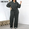 CM.YAYA Fashion Striped Women's Set V-neck Long Sleeve Sweatshirt and SweatPants Tracksuit 2025 Winter Two 2 Piece Set Outfit