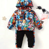 Two Sets Of Baby Boys Casual Cute Monster Pattern Half Open Front Hoodie & Pants Spring And Autumn