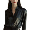 Frühling Herbst Damen Uni Rollkragenblusen Knopfleiste Elegant Locker Langarm Oberteile Büro Damen Französisches Schwarzes Hemd Tops
