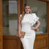 Summer Fashion Bodycon High Neck Sleeveless One Shoulder With Flower Ruffle Elegant Evening Dress